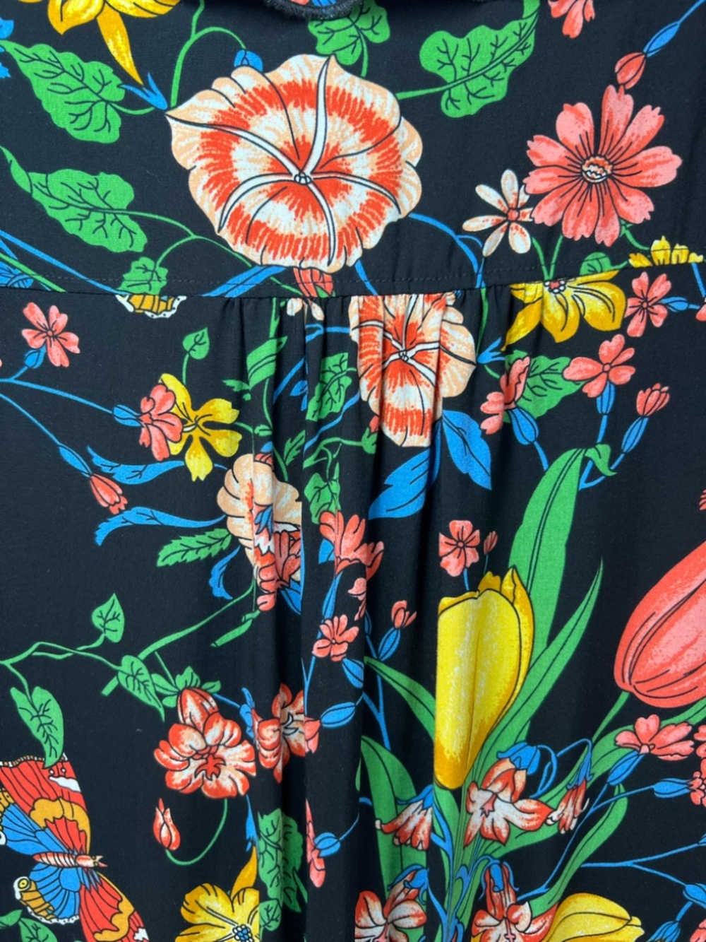 Anthropologie Maeve Bloedel Floral Dress Black Short Sleeves V-Neck Pockets Sz 0 - Picture 11 of 16